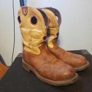 Tony Lama Work Boots 13D Men's Brown Cream RR3210 Steel Toe Western Waterproof